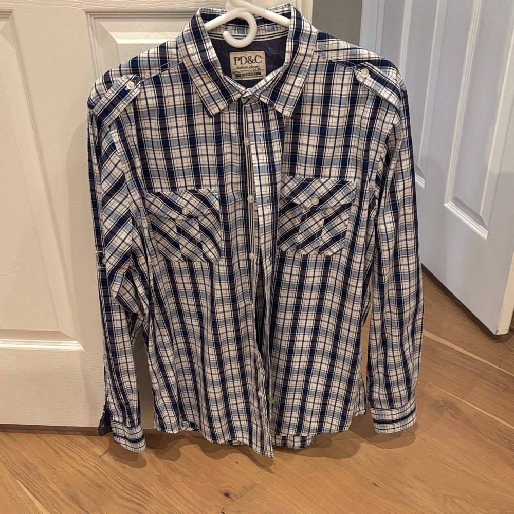 PD&C Navy and White Plaid Shirt